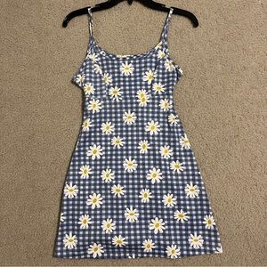 Vintage 90s mini summer dress blue sunflower gingham by Timing